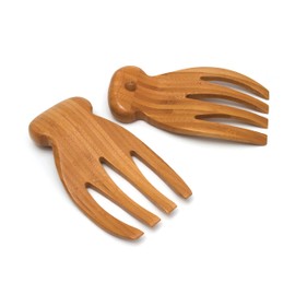 Lipper International Wood Salad Hands for Tossing and Serving Salads, 4" x 7 1/4" x 1 1/8", One Pair, Bamboo with Knobs