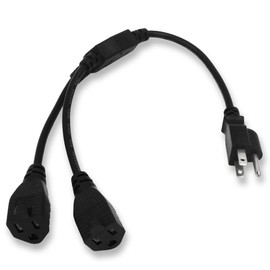 KUNCAN Power Cord Extension Y Splitter - 2 Way Outlet Adapter NEMA 5-15R to 1 NEMA 5-15P with 18AWG 300V Plug 1ft 13A