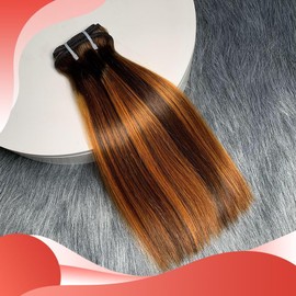 Brown Silky 100g Human Hair Bundles, Naturally Straight RAW Hair Soft Silky Unprocessed Weave Bundles Silky for Women (8 inch)