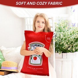 Premium Ketchup Pillow Plush - 20"x12" Tomato Ketchup Gift For Plushie Fans Aesthetic Cool Easter Mother's day Food Stuffies Real Ketchup Packet Funny Adorable Decoration For Room Décor Lovers, Fake