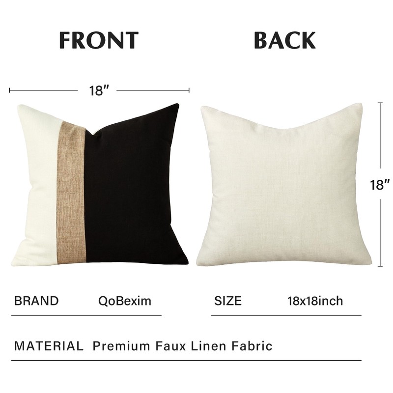 QoBexim Farmhouse Pillow Covers 18x18 Inch Set of 2, Black