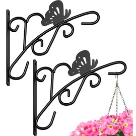 Amagabeli 2 Pack Hanging Plants Bracket 11" Wall Planter Hooks Hangers Flower Pot Bird Feeder Wind Chimes Lanterns Patio Garden for Outdoor Indoor Fence Screw Mount Against Door Arm Hardware BG1551