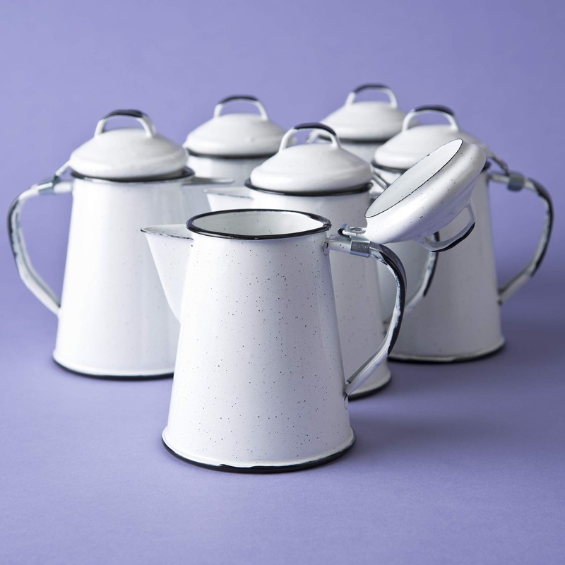 CINSA-315599 - Teiera in acciaio smaltato, 2 tazze, colore: Bianco