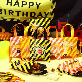 Yerliker 24 Pack Construction Zone Tote Bags Under Candy Treat Truck Themed Favor Birthday Constructions Dump Mini Non Woven Fabric for Boys Gifts Baby Shower