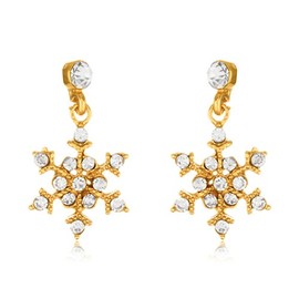 Polished Crystal Gold Tone Snowflake Dangle Earrings