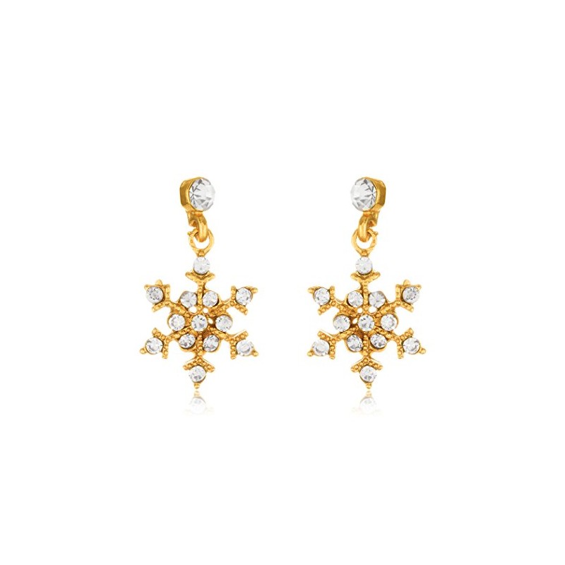 Polished Crystal Gold Tone Snowflake Dangle Earrings