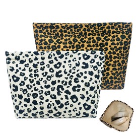 FOSDICK Pack of 2 Cosmetic Bag, Make Up Bag, Leopard Print, Makeup Bag, Large Capacity, Portable Makeup Bag, Fashionable Make Up Bag, Durable Cosmetic Bag, Makeup Bag for Women and Girls, White,
