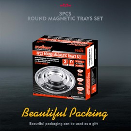 HORUSDY Magnetic Tray | 3-Piece | Round Magnetic Parts Tray | 3 Inch 4 Inch 6 Inch Magnetic Tray for Mechanic's | Stainless Steel