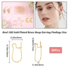 CREATCABIN 50Pcs 18K Gold Plated Brass Earrings Hook Ear Wire Hoop Dangle Earring Findings Earwire Connector for DIY Jewelry Making Man Women Earring Accessories 19 x 9 x 4 mm