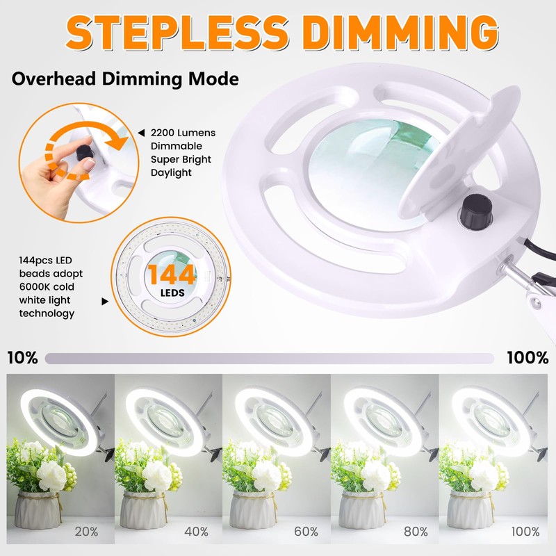 10X Magnifying Glass with Light and Stand, NUEYiO 2200 Lumens