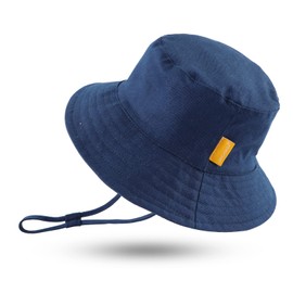 JANGANNSA Summer Baby Boys Hat Sun Protect Bucket Hat for Girls Wide Brim Cotton Beach Cap (Navy,50cm)