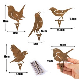 BOFUNX Pack of 5 Rust Bird Garden Decoration Garden Stake Metal Birds Tree Stake Rust Decoration with Screw for Garden Decoration Spring Trees Decoration