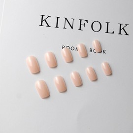 Press on Nails Medium Square Nude Pink Fake Nails, Semitransparent Gel Acrylic Nails Kits, Salon Quality False Nails Glue Full Cover Nail Tips 24 Pcs