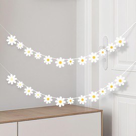 2 Pcs Daisy Boho Banner Party Decorations, Daisy Birthday Party Hanging Banner, Groovy Hippie Boho Birthday Decor, Spring Flower Garland Daisys Paper Cutouts for Wedding, Baby Shower