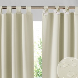 RYB HOME Outdoor Curtains for Patio - 2 Panels Detachable Sticky Top Outdoor Curtains Waterproof Blackout Privacy Thermal Insulating for Pergola Balcony Porch Arbor, W 52 x L 72 inch, Light Beige