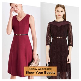 2 Pack WERFORU Women Skinny Belt for Dress,Thin Waist Belt - Adjustable Leather Belt with Gold Buckle,Fit Waist Size below 43 Inches