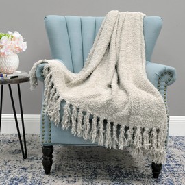 BYTIDE Fluffy Throw Blankets Couch Cover Throw with Fringe Tassels, Plush Fuzzy Furry Soft Cozy Lightweight Throw for Couch Sofa Bed Chair Home Decor, 60" x 80", Beige Gray
