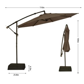 Mapleleaf 10ft Offset Patio Umbrella with Base Included, Outdoor Hanging Cantilever Umbrella with Crank and Cross Base (Coffee)