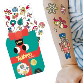 Omy Christmas Temporary Tattoos for Kids – 50 Festive, Colorful Designs with Santa, Gifts, and Snowflakes | Easy to Apply, Safe & Long-Lasting | Age 3 and Up