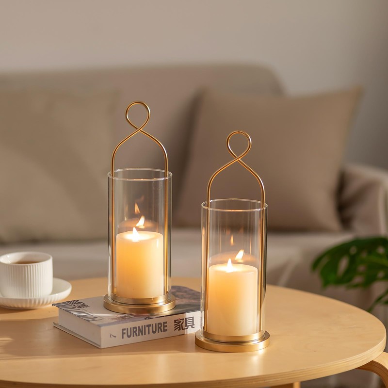 Walasis Gold Candle Sconces Set of 2, with Hurricane Glass