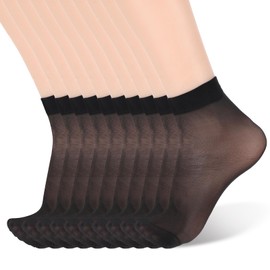 JIEYAO 10 Pair Women's Ankle High Sheer Socks, Sheer Ankle Nylon Sock One Size Soft Stocking Socks for Women(Black)