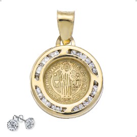 Dije Medalla San Benito Doble Vista Oro 10k Kilates + Color Amarillo