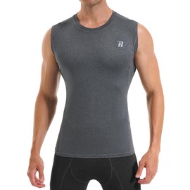 Runhit Sleeveless Compression Shirt Men Tank Tops Gym Workout Mens Sleeveless Tee Shirts for Running Grey M
