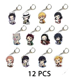 Yoimckay Pack of 50 Anime Stickers, Waterproof Vinyl Stickers, Graffiti Style Decals, 12 Pieces Anime Key Chain, Cartoon Keychain, Pendant Bag Accessories, Decoration Gift