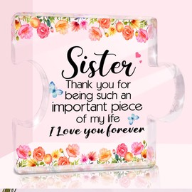 Sister Gifts From Sisters, Engraved Acrylic Puzzle Piece, Perfect Sister Birthday, Thanksgiving, Paperweight, Cute Decorative Signs for Home Living Room Desktop Shelf Cubicle