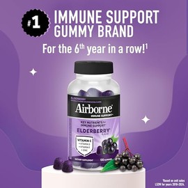 Airborne Elderberry + Zinc & Vitamin C Gummies for Adults, Immune Support with Antioxidants Vitamins C, D & E, 130 Count, Elderberry Flavor