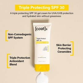 Coats SPF 30 Triple Protect Hydrating Face Cream with Ceramides + Vitamin C, UVA/UVB Protection. Non-Greasy, Non-Comedogenic SPF Face Moisturiser Sunscreen for Combination to Dry Skin (75ml)