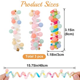 SmallCat 3PCS Spiral Hair Ties with Beads, Colorful Artificial Pearl Phone Cord Shape Hair Bands, Elastic Rubber Ponytail Holders for Women, No Crease Hair Accessories for Long Curly Hair