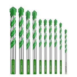 KURSTOL Masonry Drill Bit Set - 10pcs 1/8"-1/2" Concrete Diamond Hole Saw Drill Bit for Brick Ceramic Tile Wood Glass, Tungsten Carbide Tipped Drill Bit Round/Triangle Shank Fixed On Drills