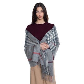 JENNIE LIU Womens 100% Cashmere Shawl Wraps(One Size, GreyRedPurple)