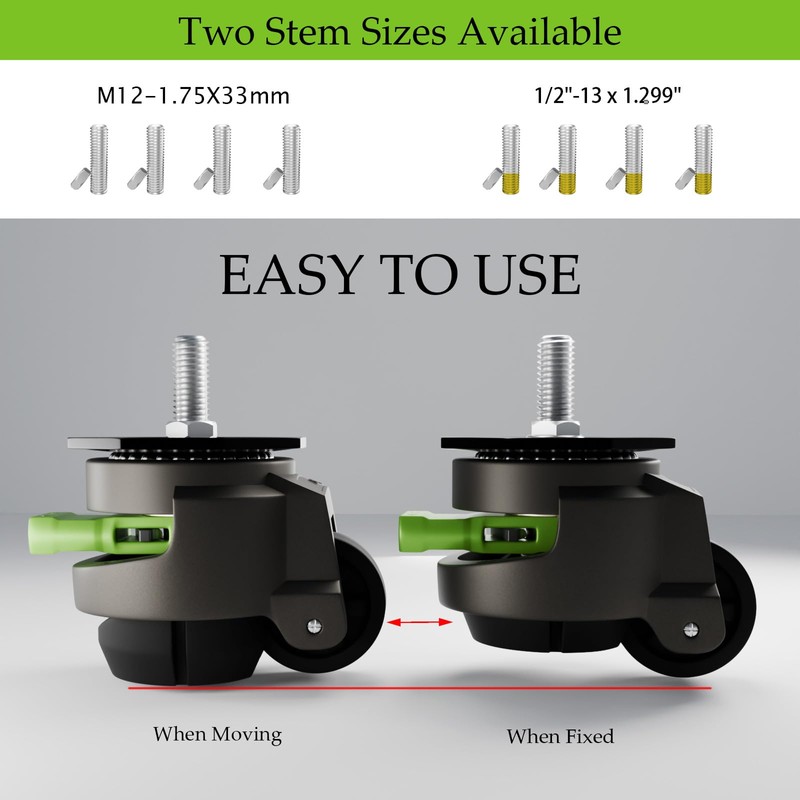 QXYJLCN 4-Pack Heavy Duty Retractable Leveling Stem Casters - 1/2"