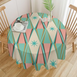 Mid Century Round Tablecloth, Vintage Boho Modern 50'S Decor, Restaurant Party Outdoor Picnic, 36 Inch