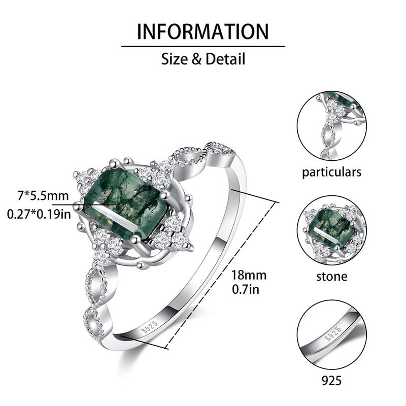 Angol Natural Moss Agate Ring 925 Sterling Silver Engagement Promise