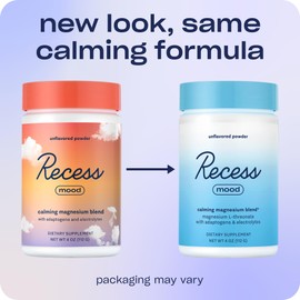 Recess Mood Powder, Calming Magnesium L-Threonate Blend with Passion Flower, L-Theanine, Electrolytes, Magnesium Calm Support Powder Supplement - Unflavored 28 Serving Tub