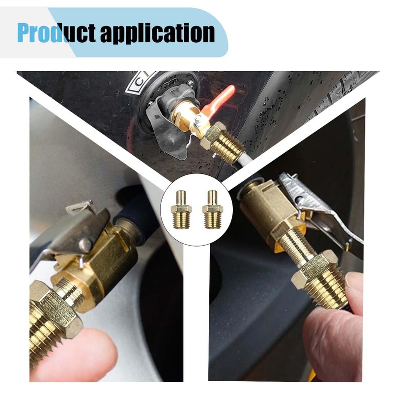2PCS Air Inflator Adapters, Brass Tire Inflator Connector with Valve