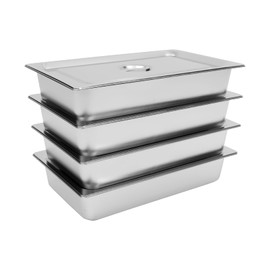 4 Pack Steam Table Hotel Pans with Lids, Full Size 4 Inch Deep Stainless Steel Metal Tray Sets Restaurant Chafing Dishes Buffet Warmer Catering Supplies - 2.38Gal/Each