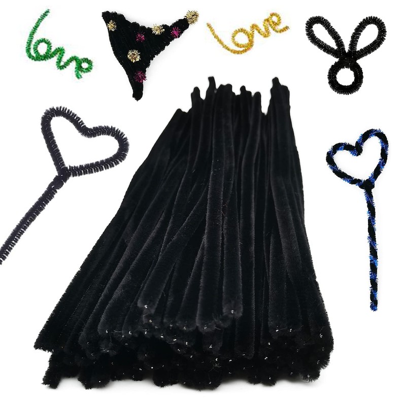 Cldamecy 100 pcs Black Pipe Cleaners with 20 pcs Googly