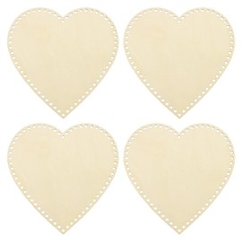 PATIKIL 10" x 10" Crochet Basket Bottom, 4Pcs Heart Shape Blank Crochet Knitting Wooden Base for DIY Craft Weaving Basket Making Supplies Home Decoration