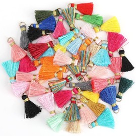 Pack of 50 Mini Handmade Cotton Tassel Pendants - Colourful Tassel Tassels for DIY Jewellery and Craft Projects - Versatile Use