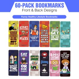 Creanoso Funny Healthy Lifestyle Bookmarks (10-Sets X 6 Cards) – Daily Inspirational Card Set – Interesting Book Page Clippers – Great Gifts for Adults and Professionals