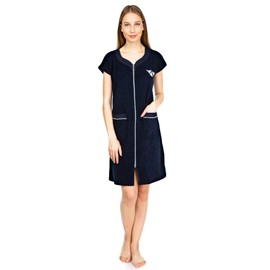 Brighton Robes Womens Terry Cotton Zipper Front Two Pockets Robe Sleepwear Beach Dress (M, Black)