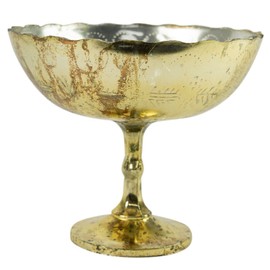 Gold Scalloped Mercury Glass Compote, Relief Pattern, 7 inch, Antique, Relief Pattern, Bowl, Pedestal, Centerpiece, (Gold)