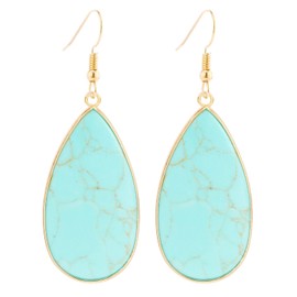 BaubleStar Natural Crystal Healing Birth Stone Statement Drop Earrings for Women Turquoise Teardrop Quartz Dangle Fashion Jewelry 14K Gold Plated