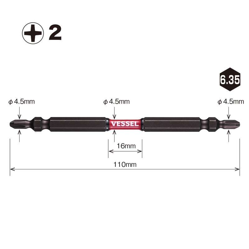 VESSEL SDT10P2110F Sakisbo Slim Torsion Bit, Double Ended + 0.08