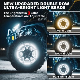 Beatto 17inch Double Row 6500K Pure White Wheel Ring Lights,Wheel Lights for Truck with Remote Control and Flash Mode,Turn & Braking Signal Compatible with Trucks SUV Pickup Car