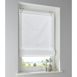 Stig Roman Blind Made of 100% Cotton in Plain White, Opaque, No Drilling Required, with Window Hooks, Width 80 x Height 140 cm
